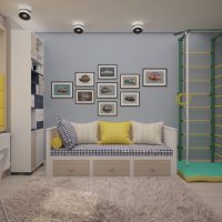 Yellow accents in the design of the children's room