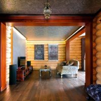 Salon design dans une maison en bois