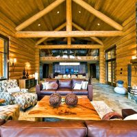 Design a living room with a high ceiling in a country house
