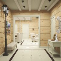 Il design del corridoio in una casa in legno