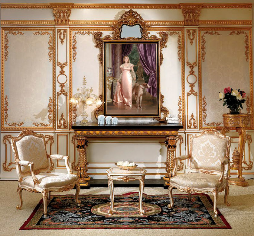 Rich wall decoration in a baroque living room