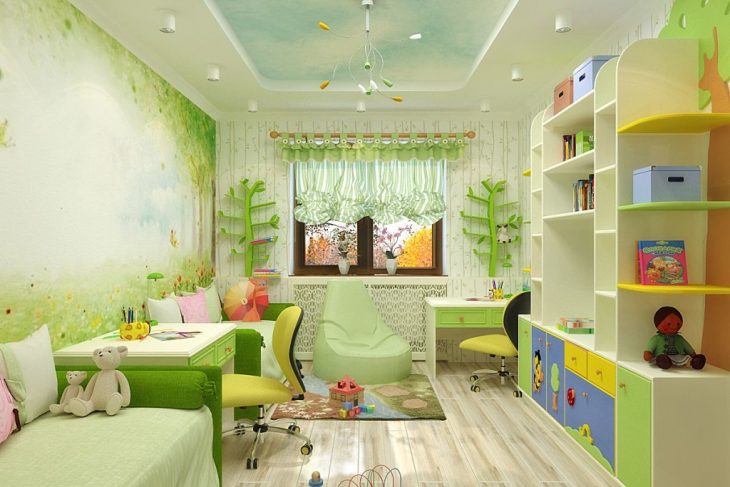 Green color in the interior of the children's room