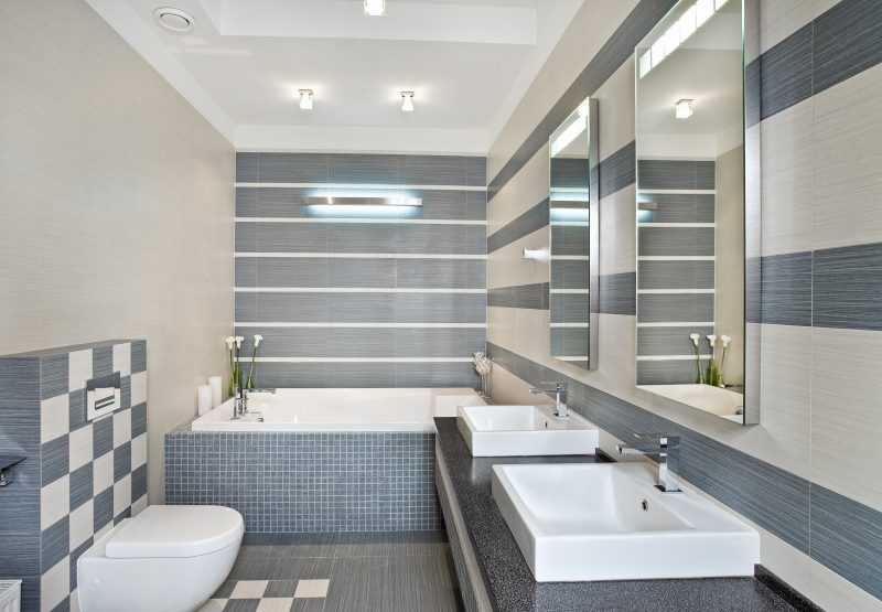 Combined bathroom with two washbasins