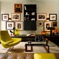 Framed photos in the living room interior