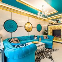 Turquoise color in the interior of the living room