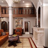 Decorative columns in the design of the living room of a country house