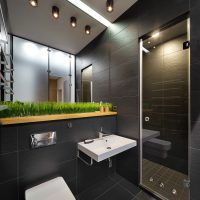Design di un bagno moderno di colore scuro