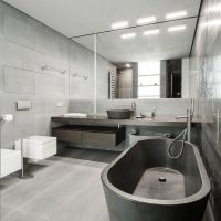 Bathroom interior with mirror wall