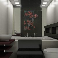 Carrelage noir dans une salle de bain de style oriental