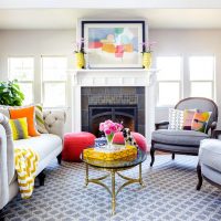 Bright yellow accents in the interior of the living room