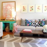 Living room decor with bright pillows