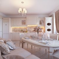 Chic kitchen-living room in cream shades