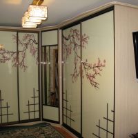 Wardrobe in the living room with glossy surfaces