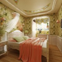 Wallpaper with floral patterns in the bedroom of the spouses