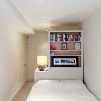 Long bedroom in bright colors