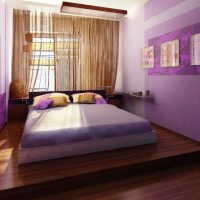 A combination of a brown floor with purple walls