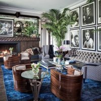 English style living room with celebrity portraits