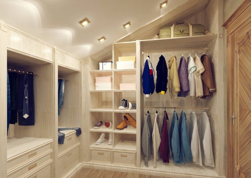 Organization of a dressing room in the attic