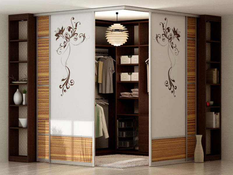 Wardrobe with frosted glass in the corner of the bedroom