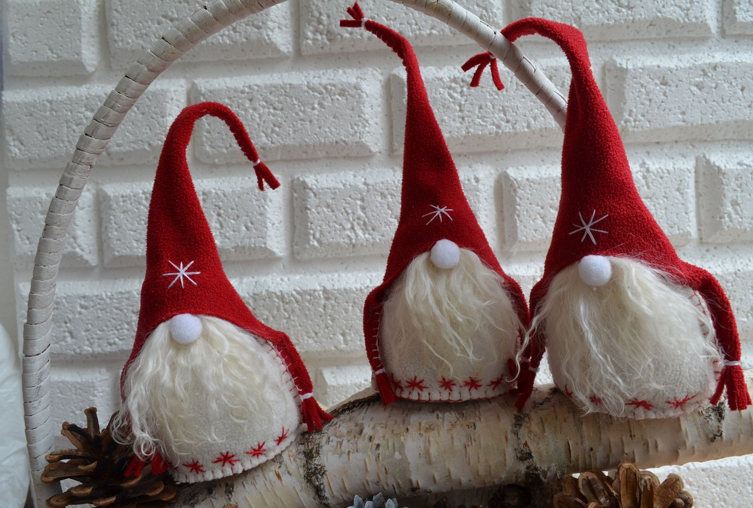 Three homemade gnomes from scraps of fabric