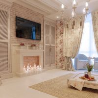 Decorative fireplace with burning candles