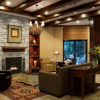Recessed ceiling lights with wooden beams