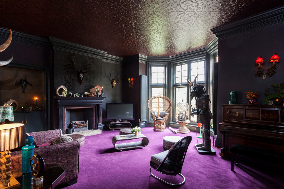 Gothic style dark living room interior