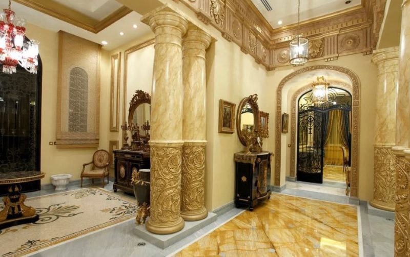 Marble columns in the hallway of a private house