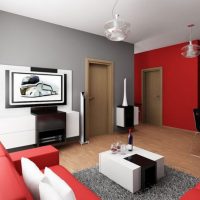 Red color in the interior of the living room