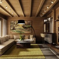 Living room design with wood paneling