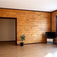 White ceiling in a house with wooden walls