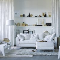 White upholstered furniture in the Scandinavian style living room