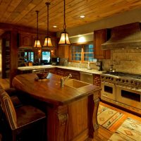 Wooden kitchen island with integrated sink