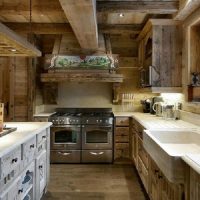 Wood in low ceiling kitchen