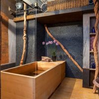 Oriental style wooden bathtub