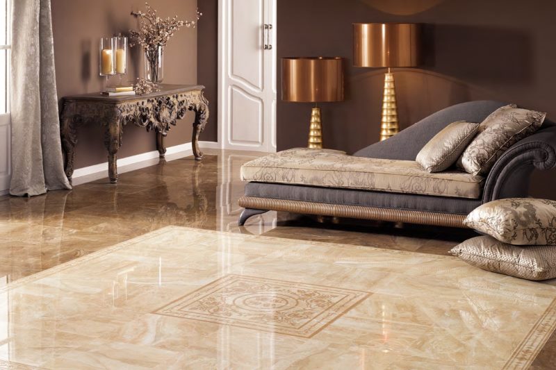 Ceramic floor in the design of the living room