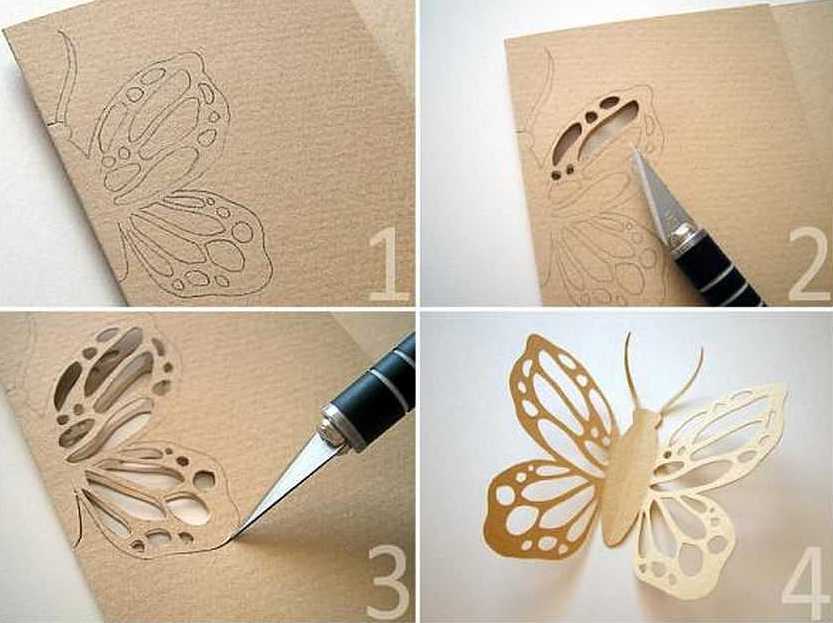 The procedure for cutting a decorative butterfly from a piece of cardboard