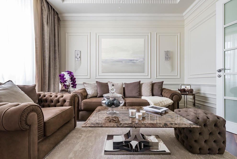 Brown sofas in a bright living room design