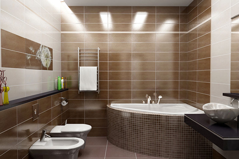 Combined bathtub interior in brown