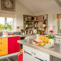 Yellow and red colors in the kitchen of a private house