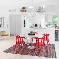 Dining area on a colorful carpet