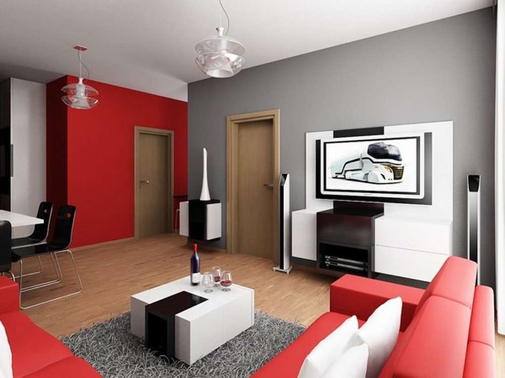 Red color in the interior of a modern room