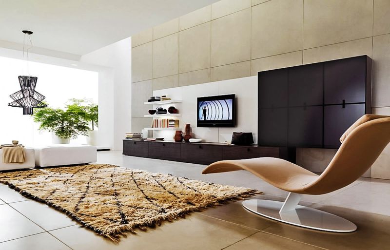 Modern armchair with flowing shapes in a high-tech living room
