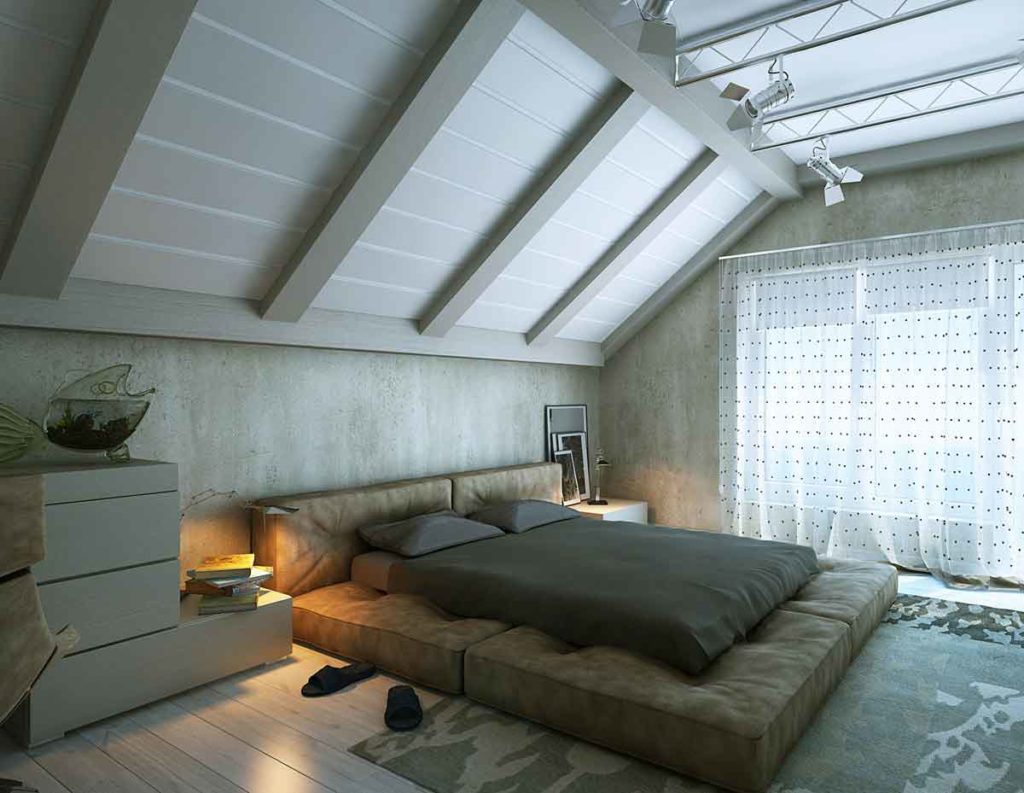 Cozy bedroom in the attic of an apartment building
