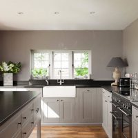 Kitchen interior without hanging cupboards