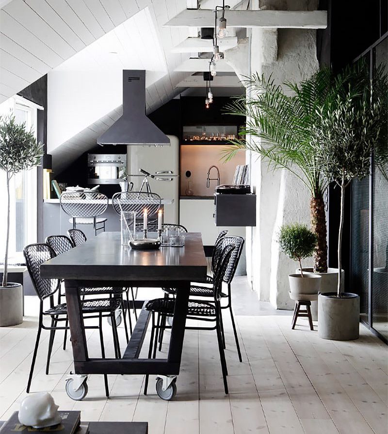 Attic dark dining table in the kitchen