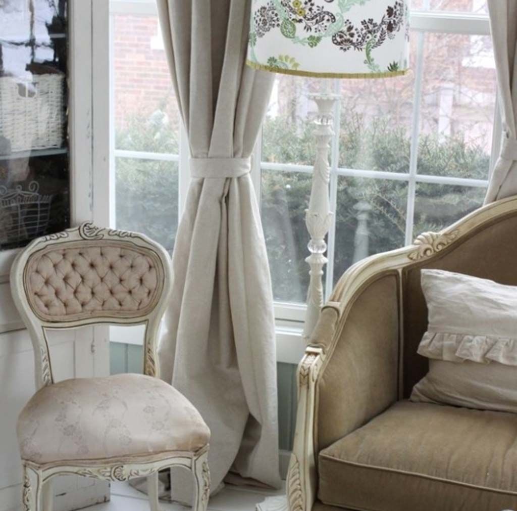 Living room window with linen curtain