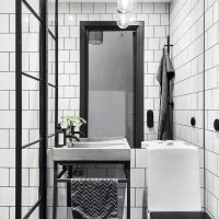 Bathroom behind a glass partition in a studio apartment