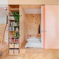Furniture made of plywood in a studio apartment