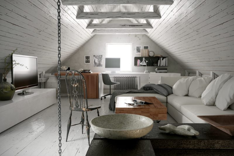 Designed habitable attic with a small window